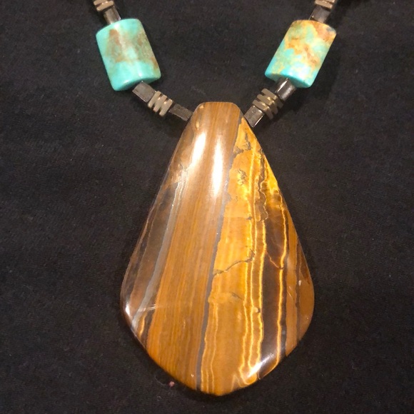 Tigers eye and turquoise necklace/ earrings - Picture 2 of 4